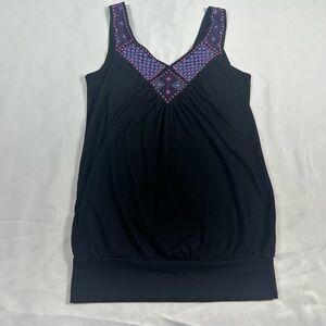 Y2K Soprano Black Sleeveless Top with Purple Pattern